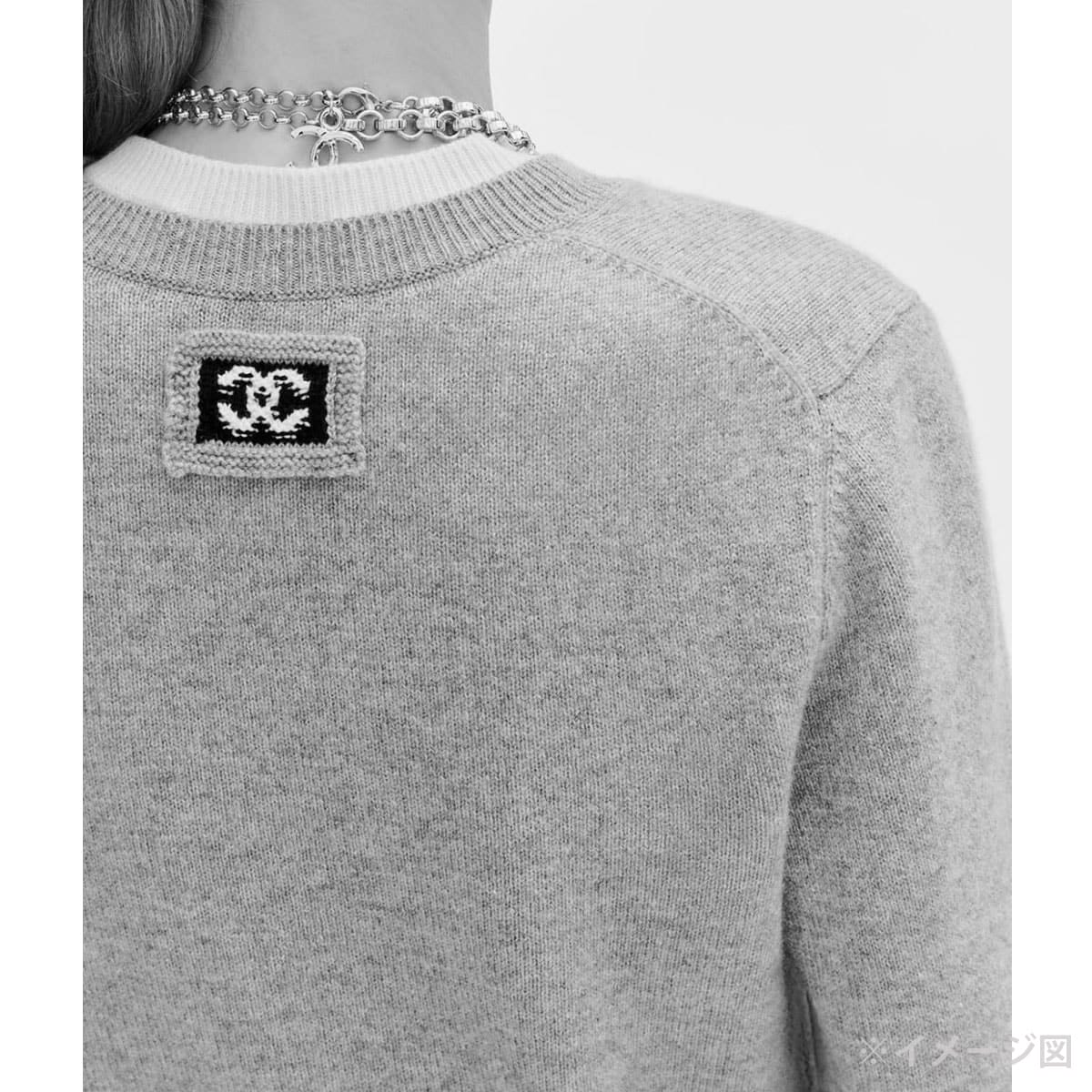 CHANEL 薄手ツイード切替 カシミヤニット カットソー 38 中古・古着通販】CHANEL (シャネル) ツイード切替カシミヤ半袖ニット