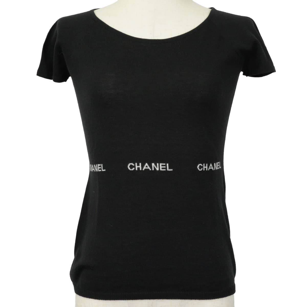 2024年春夏 CHANEL シャネル ニット 半袖 トップス ロゴ 黒 (ブラック