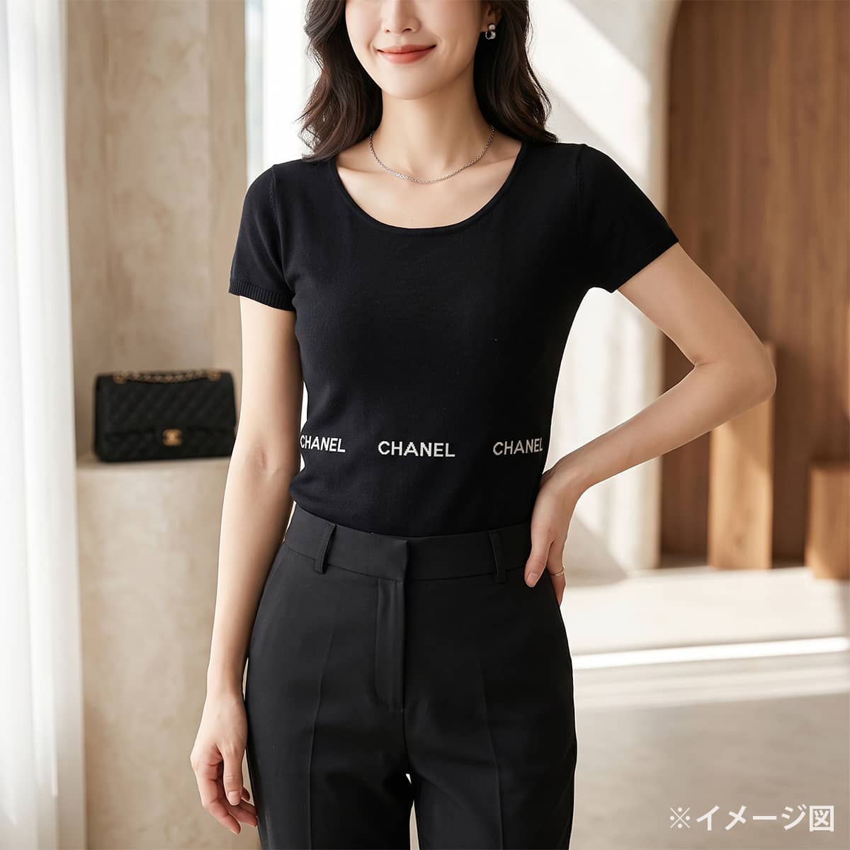 2024年春夏 CHANEL シャネル ニット 半袖 トップス ロゴ 黒 (ブラック