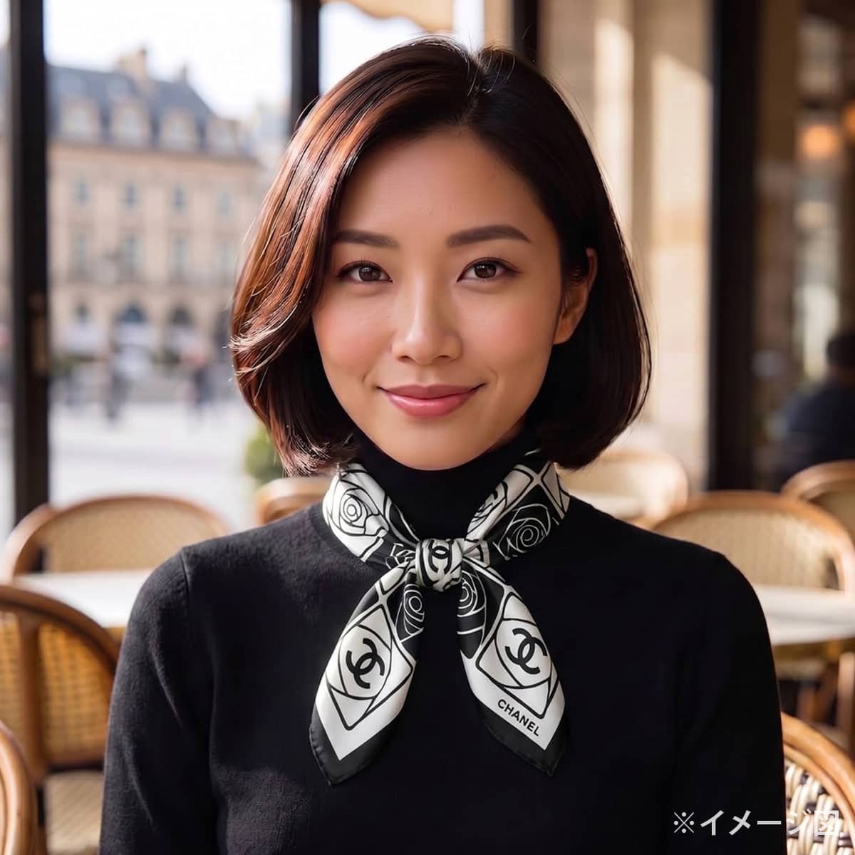 CHANEL シャネル スカーフ ココマーク カメリア 黒 (ブラック)/白