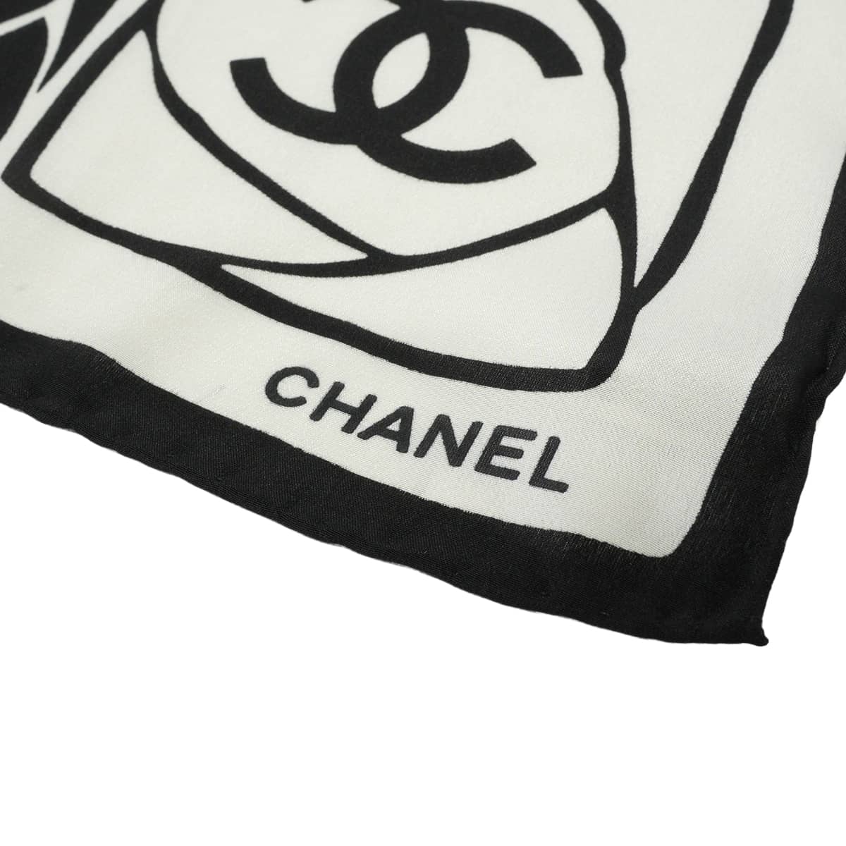 CHANEL シャネル スカーフ ココマーク カメリア 黒 (ブラック)/白