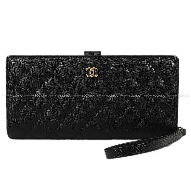 CHANEL シャネル マトラッセ ストラップ付 二つ折 財布 クラッチ ウォレット バッグ 黒