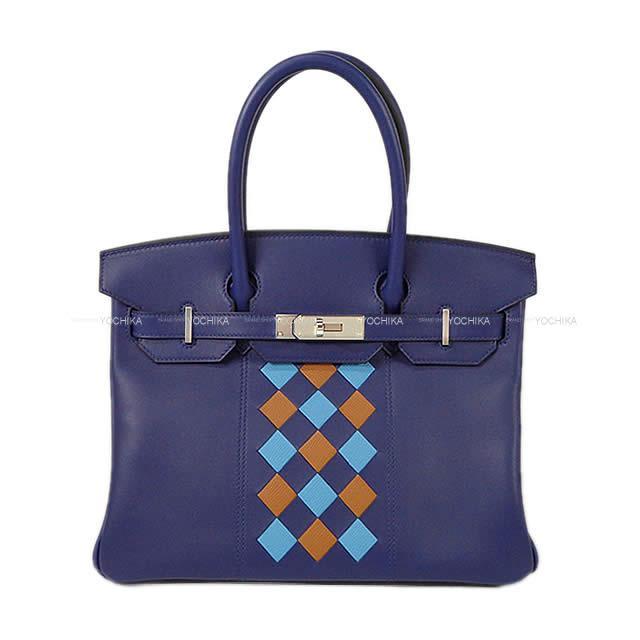 HERMES エルメス ハンドバッグ バーキン30 トレサージュ・ドゥ・キュイール ブルーインク(ブルーアンクル)