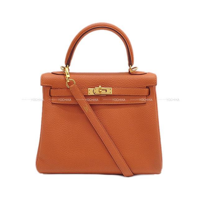 HERMES エルメス ハンドバッグ ケリー25 内縫い オレンジ トゴ ゴールド金具 Aランク【中古】