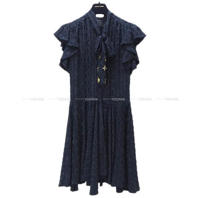 LOUIS VUITTON ルイ・ヴィトン レディス ハイネック モノグラム フリル ワンピース ネイビー 新品未使用
